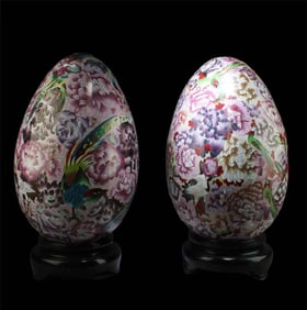 Two Egg-Shaped Cloisonne Ornaments