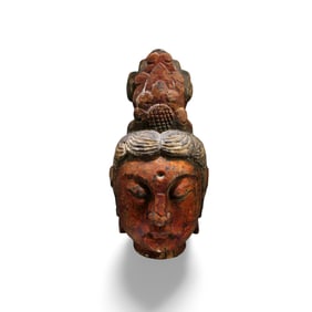 A Carved Wooden Guanyin Head