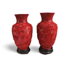 Two Cinnabar Lacquer Vases