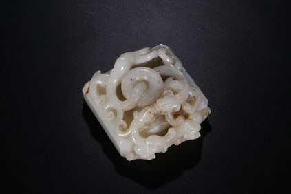 A White Jade Square Seal with Dragon Design