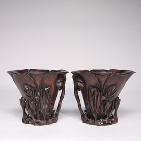 A Pair of Agarwood Wine Cups