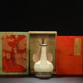 A Ge Ware Bamboo Shaped Octagonal Vase with Silver Rim