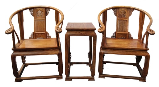 A Set of Two Chinese Hardwood Arm-Chairs
