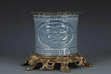 A Porclain Brushpot with Bronze Accents