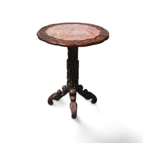 An Antique Hardwood Tea Table with Marble Top