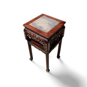 An Antique Hardwood Table with Marble Top