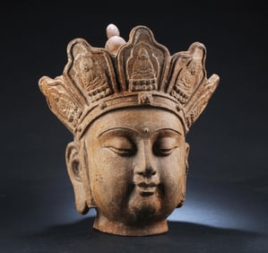 A Large Metal Buddha Head