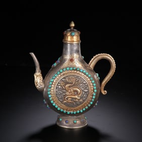 A Gilt Silver & Gilt Bronze Ewer with Gem Inlay