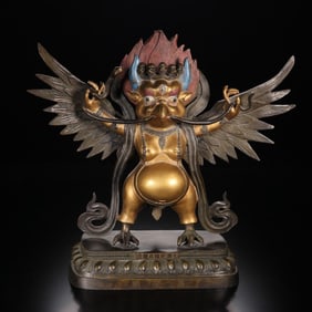 A Mud-Gold Bronze Mahakala Guardian Statue