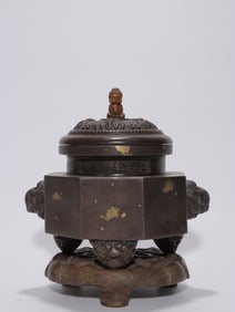 A Copper-Gold Splash Censer with Lion Handles