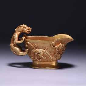 A Gilt Bronze Dragon and Phoenix Stem Cup