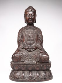 A Seated Shakyamuni Buddha Statue Carved from Agarwood