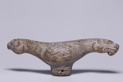 A Hetian Jade Staff Head with Gray Skin