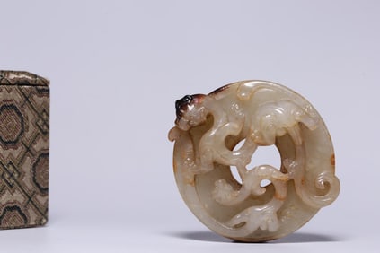A Hetian Jade Wall Carving with Red Brown Dragon Motif