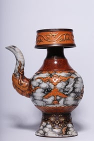 A Sprinkler Vase with Black Enamel and Red Painted Fu Lu Motif