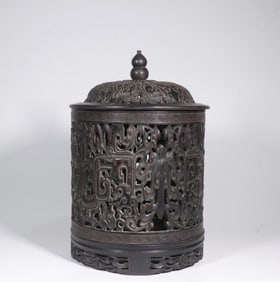 A Zitan Incense Holder with Reticulated Floral Motif