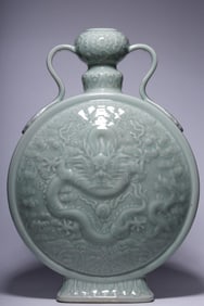 A Douqing Glazed Moonflask Vase with Incised Dragon Motif