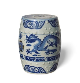 A Blue and White Dragon Stool