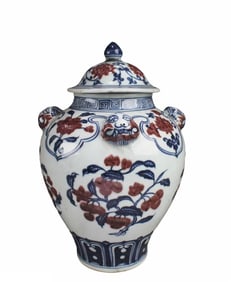Chinese Iron Red Blue & White Porcelain Jar