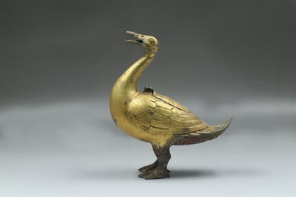 A Gilt Bronze Duck Figurine