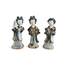 A Group of Three Yuan-Style Blue & White Buddhist