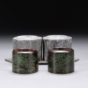 An Agarwood Thumb Ring In Pewter Box Attributed to Wu Dawei