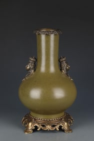 A Tea-Dust Glazed Porclain Vase with Bronze Accent