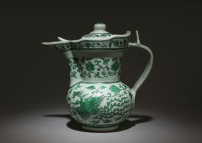A Green and White Pot