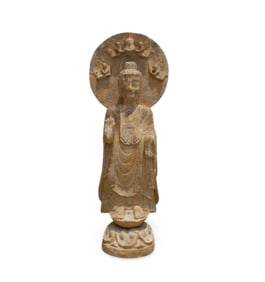 A Carved Stone Standing Buddha Statue
