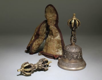 A Tibetan Bronze Vajra Bell and Pestle Statue