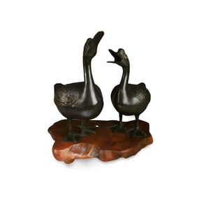 Two Bronze Duck Statues