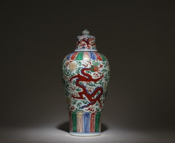A Wucai Meiping Vase with Lid
