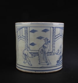 Chinese Blue & White Porcelain Brushpot
