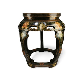 A Lacquer Stool with Floral Design
