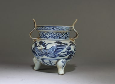Chinese Blue & White Tripod Censer
