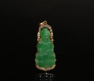 An Old Natural Guanyin Jadeite Pendant