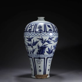 A Blue and White Meiping Vase with Pine, Bamboo, and Plum