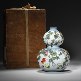 A Fencai Enamel Gourd Vase with Floral Motif