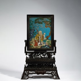 A Cloisonné Enamel Table Screen with Longevity Star