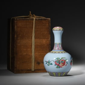 A Blue Colored Fencai Enamel Garlic Vase