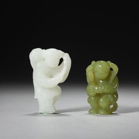 A Set of Two Jade Carved Children