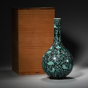 A Black Colored Green Enamel Flower Vase