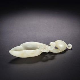 A White Jade Ink Washer with Crane and Lingzhi