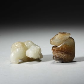A Set of Two Jade Beasts