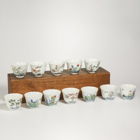 A Doucai Enamel Twelve Flower God Cups