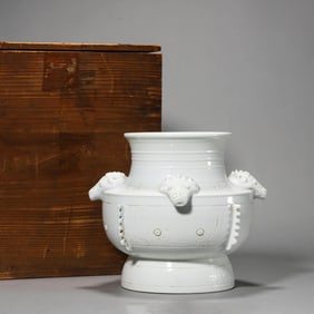 A White Glazed Four-Ram Square Zun Vessel