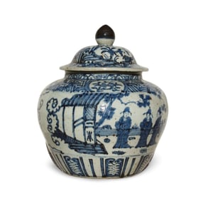 A Blue and White Jar with Lid