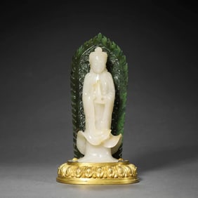 A Jade Carved Standing Guanyin Statue
