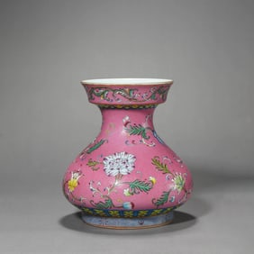 A Rouge-Red Floral Neck Vase