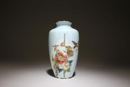 Meiji Cherry Pale Blue Enamel Cloisonne Vase